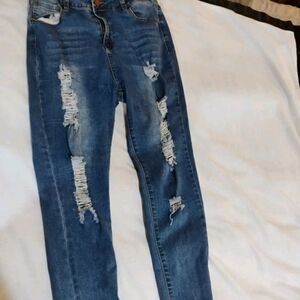 BAMBOO Distressed Blue Skinny Jeans
